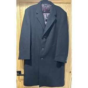 F.R. TRIPLER & CO Wool Blnd Overcoat Black Trench Single Breasted Coat Dress 46R